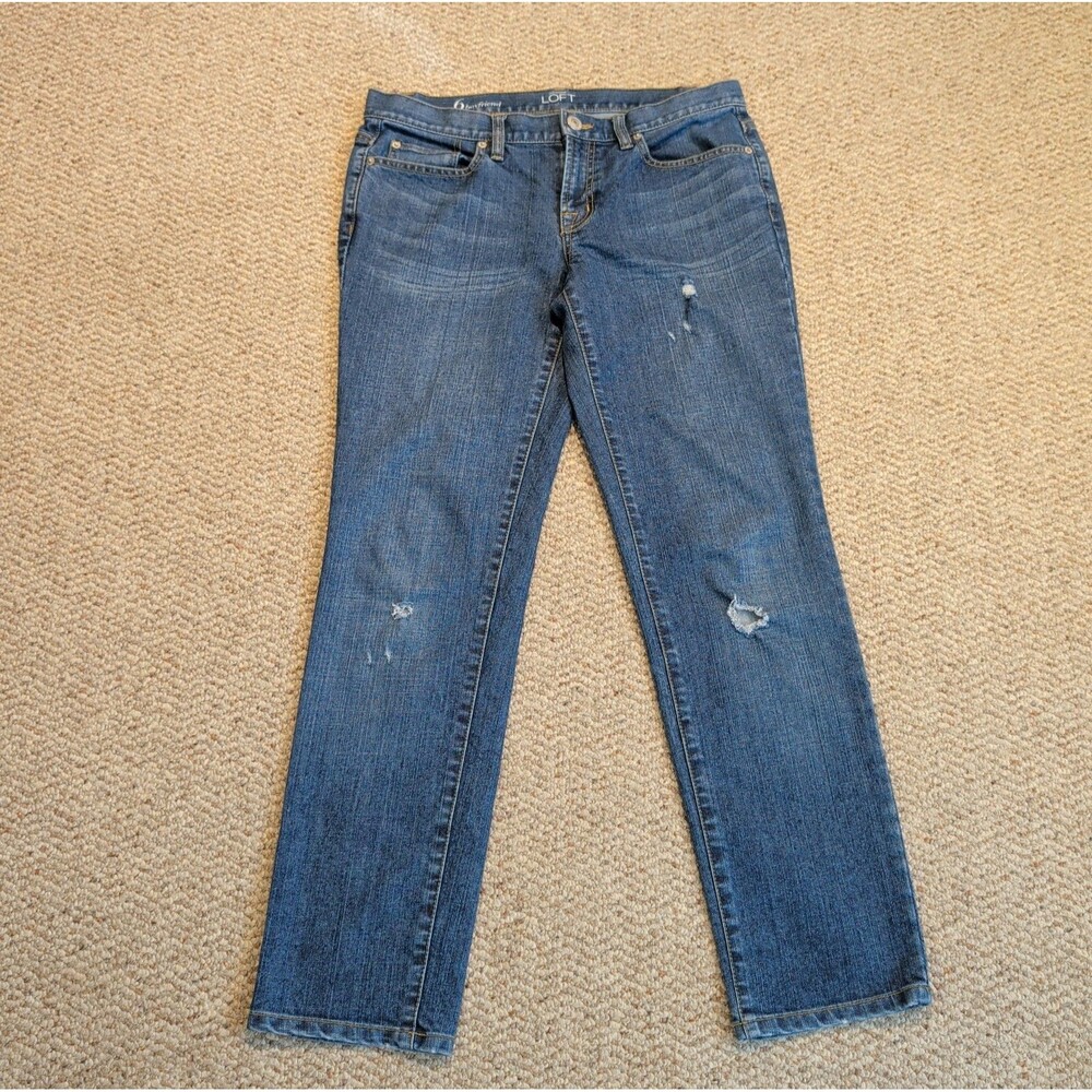Ann Taylor Loft  Boyfriend Jeans Womens 6 Blue Distressed Denim